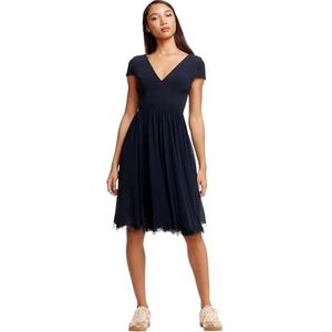 Dress the Population Women's Corey Plunging Mix Media Cap Sleeve A-line Midi Dress Dress, Midnight, XL