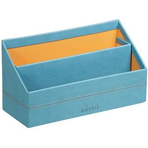 RHODIA 318847C Brievenbakje Turquoise – 25 x 10 x 14 cm – siernaden zadel oranje – buitenkant kunstleer – collectie Home Office Rhodiarama – organisatie van kantoor & opbergdesign