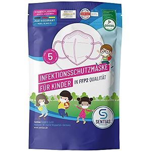 Sentias Kindermasker, 5 stuks, BfArM toegelaten, made in Germany, wit