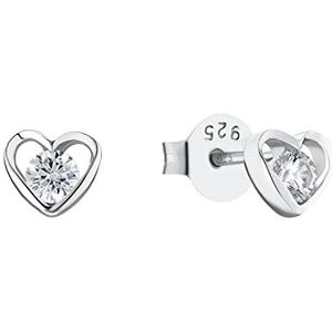 Amor Oorbellen 925 Sterling Zilveren Dames Oorbellen, Met Zirkonia Synth., 0,5 cm, Zilver, Hart, Wordt Geleverd In Sieraden Geschenkverpakking, 2022995