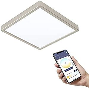 EGLO connect.z Smart Home LED badkamer plafondlamp Fueva-Z, L x B 28,5 cm, ZigBee, app en spraakbesturing, lichtkleur instelbaar, dimbaar, aluminium opbouwlamp nikkel mat, IP44