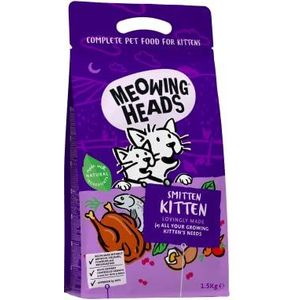 Meowing Heads Smitten Kitten droog voer katten, 100% natuurlijk gourmet kattenvoer met kip en vis, kattenvoer voor kittens met graanvrije formule voor een eenvoudige spijsvertering, 1,5 kg