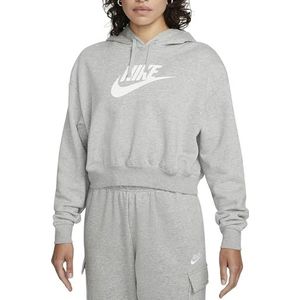 Nike DQ5850-063 W NSW Club FLC GX Crop HDY Hoodie Dames Dk Grey Heather/(White) Maat L