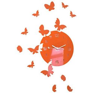 FLEXISTYLE Grote moderne wandklok vlinder rond 30cm, 15 vlinders, woonkamer, slaapkamer, kinderkamer, product gemaakt in de EU (oranje)
