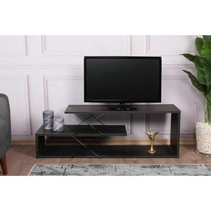 Hanah Home Industriële tv-standaard, donkerbruin, 120 x 40 x 30 cm, 100% melamine gecoat, deeltjesbord, 18 mm dik, meerdere planken voor stijlvolle opslag