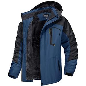 MAGCOMSEN Ski-jack voor heren, met fleece gevoerde jas, outdoor, verdikt softshelljack, waterdicht, winddicht, ademend, functionele jas met afneembare capuchon, denim blue, XL