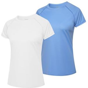 MEETWEE Surf shirt voor dames, Rash Guard UV-shirts, zwemmen, tankini, UPF 50+, korte mouwen, badshirt, badmode shirt, blauw en wit., M