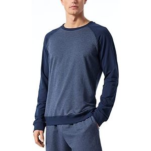 Schiesser Heren shirt met lange mouwen ronde hals pyjama bovendeel, donkerblauw 56