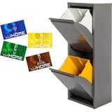 Wellhome - Metal Afvalbak - Glansgrijs - 34L - 2 Compartimenten - Met 4 Magnetische Labels
