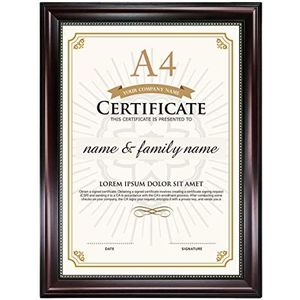 GraduationMall A4 Fotolijst Certificaat Frame Diploma Frame Document Fotohouder Lijsten voor Wanden & Tafels,Mahonie Kleur met Gouden Kralen