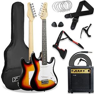 3rd Avenue XF 3/4 formaat elektrische gitaar, ultieme kit met 10W versterker, kabel, statief, gigbag, gitaarband, reservesnaren, plectrums, capo - sunburst