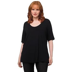 Ulla Popken Dames grote maten plus size T-shirt voorzijde dubbellaags V-hals halve mouw 50+, zwart, 42-44