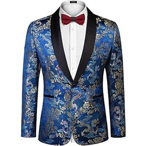 Coofandy Heren Bloemen Jurk Pak Luxe Geborduurde Bruiloft Blazer Diner Smoking Jas voor Feest, Donkerblauw, XL