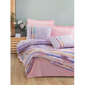 Nuit Des Rêves Ranforce Single XXL Quilt Cover-set (155 x 220 cm), 100% katoen, roze/paars/turquoise/bruin, machinewasbaar, button- en envelopsluiting, zacht en stijlvol beddengoed