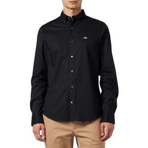 GANT Slim POPLIN Shirt voor heren, klassiek overhemd, zwart, standaard, zwart, L