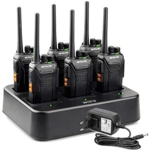 Retevis RT27 Walkie Talkie met 6-weg Lader, PMR446 Professionele Vergunningsvrije Portofoon, 16 Kanalen CTCSS/DCS VOX, Walkie-talkie voor Scholen, Grote bedrijven of Evenementen(6 Stuks, Zwart)
