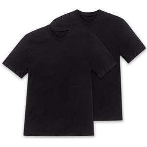 Schiesser Amerikaans shirt voor heren, V-hals, onderhemd met mouwen, 100% katoen, Zwart_008151, 3XL