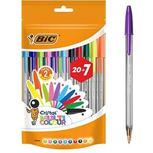 BIC Crystal Multicolour – Pen Bag Pack van 20 + 7 veelkleurig