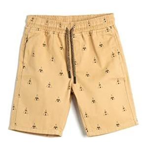 Koton Boys's Chino Trekkoord Zakken Katoen Patroon Shorts, Beige design (0d5), 7-8 Jaar