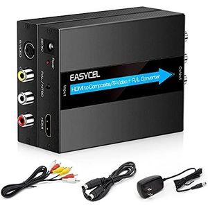 EASYCEL HDMI naar S-Video RCA-converter met S-Video en RCA-kabel, HDMI naar Svideo RCA-adapter, HDMI naar Composite AV CVBS-converter, HDMI naar RCA composietadapter (aluminium)