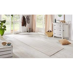 BT Carpet Nature Loper voor binnen en buiten, keukenloper, antislip, plat weefsel, laagpolig, wol-look, keukentapijt voor hal, keuken, tuin, terras, badkamer, crèmewit, 80 x 450 cm