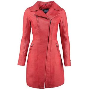 URBAN 5884 Dames Janice leer, elegante jas van zacht lamsvacht, lang model, Rood, M