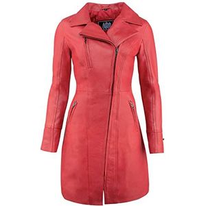 URBAN 5884 Janice Leren damesjas, elegante jas van zacht lamsvacht, lang model, rood, 6XL