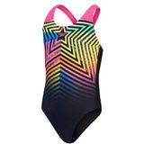 Speedo Digital Placement Splashback badpak voor meisjes, Zwart/Roze, 13-14 Jaren