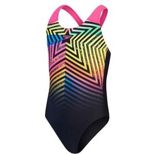 Speedo Digital Placement Splashback badpak voor meisjes, Zwart/Roze, 13-14 Jaren