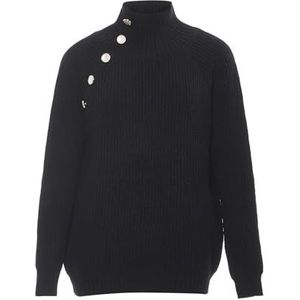 faina Dames gebreide trui met opstaande kraag en knopen acryl zwart maat XL/XXL, zwart, XL