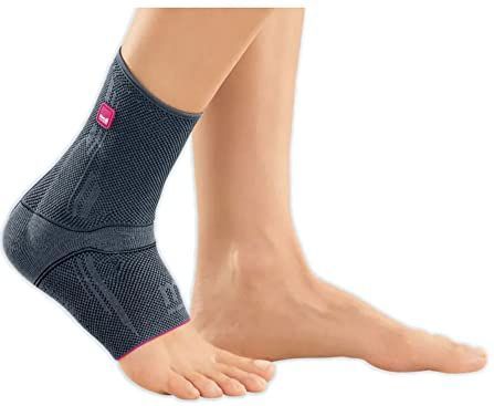 medi Levamed Enkelbrace, uniseks, zilver, maat II, gewrichtsbandage ter stabilisatie van het enkelgewricht, aan beide zijden draagbaar, uniek comfort gebreid, uitgebreide ontlastingszone