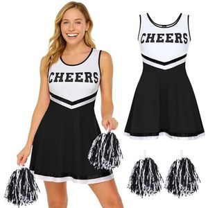 Cheerleaderkostuum met pompons - cheerleaderkostuum voor dames - cheerleaderkostuum voor schoolmeisjes - cheerleaderkostuum voor middelbare school, cheerleaderkostuum voor Halloween, mooie jurk voor