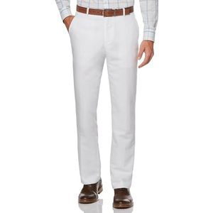 Perry Ellis Men's Essentials Linen Dress Pant, Modern Fit, Solid Twill, Lightweight (Waist Size 29-42), 34W x 32L, Bright White Twill