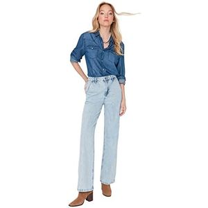 Trendyol Dames hoge taille wijde pijpen 90's wijde pijpen jeans, Lichtblauw, 68