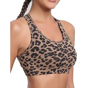 Oalka Racerback Sports Fitness Support Workout Running Bras, kaki, luipaard, S