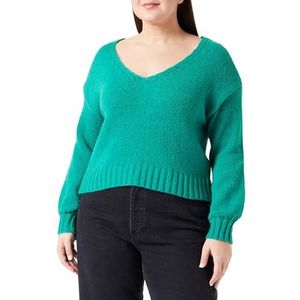 sookie Damestrui, modieuze trui met V-hals polyester groen maat XL/XXL, groen, XL