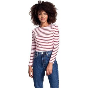 Armor Lux 04277, gestreept T-shirt met lange mouwen voor dames, Blanco (Wit/Braise 320), 36