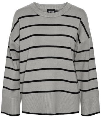 PIECES PCMATHILDE Gebreide damestrui, Medium Grey Melange/Stripes: zwart, XS