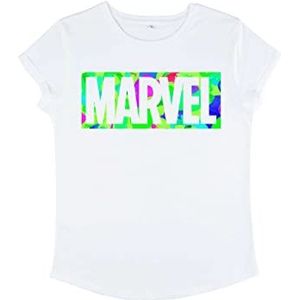 Marvel Dames Kleurrijke Rolled Sleeve T-Shirt, Wit, S, wit, S