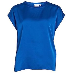Vila Dames Viellette S/S Satin Top-Noos blouse met korte mouwen, blauw, 42