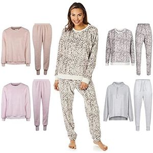 Light & Shade Mooie Vrouw Womens Supersoft Coral Fleece Twosie Animal Print Pyjama Set Comfortabele Warme Zachte Loungewear, Grijs, L/XL