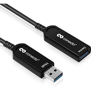 conecto, Premium verlengkabel USB 3.1 (Gen.2) USB-A-stekker naar USB-A-aansluiting, hybride kabel (glasvezel/koper) 10 Gbps, zwart, 20 m
