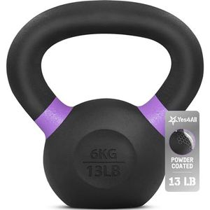 Yes4All Kettlebell met poedercoating van gietijzer, enkelvoudig, paars, 6 kg, krachttraining, kettlebells, gewichtenset voor training van het hele lichaam, thuisgym