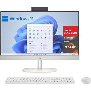HP 27-cr0005ss Computer 68,6 cm (27 inch), Full HD, met camera, draadloos toetsenbord en muis (AMD Ryzen 7 7730U, 16 GB RAM, 1 TB SSD, AMD Radeon Graphics, Windows 11) wit, Spaans QWERTY-toetsenbord