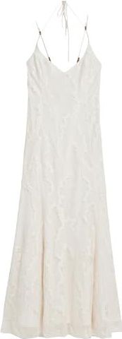 Jurk - Effen - Kant - Parels - V-hals - Mouwloos - Lang