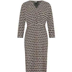 Gerry Weber Damesjurk met wikkellook en kettingdessin met 3/4 mouwen, gebreide jurk met patroon, kort, Zwart/ecru/wit opdruk, 42