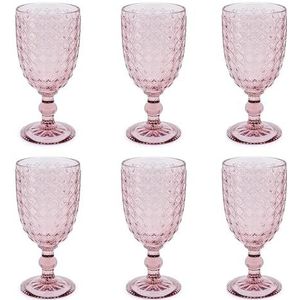 Evviva Wijnglazen, set van 6, kleurrijke wijnglazen van glas, bijzondere wijnglazen, modern, inhoud 350 ml, vaatwasmachinebestendig, kleur: roze