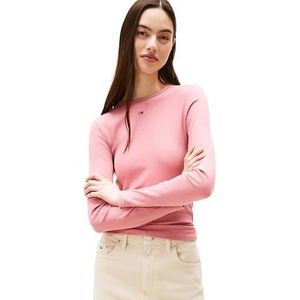 Tommy Jeans Essentiële slim fit katoenen top met lange mouwen voor dames, Roze (Tahiti Berry), XXS