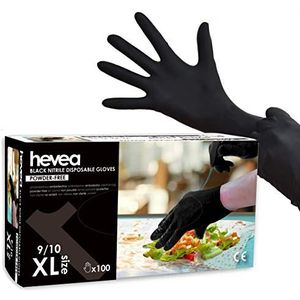 Hevea - Nitril handschoenen wegwerphandschoenen poedervrij en latexvrij - 5 verpakkingen van elk 100 stuks - Maat: XL (extra groot) Kleur: zwart