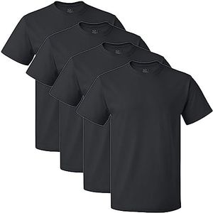 Fruit of the Loom Lichtgewicht katoenen T-shirts voor heren (korte en lange mouw), Crew - 4 Pack - Zwart, M